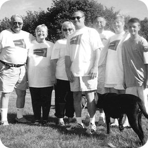 Pete and some of his family at our first walk in 2002